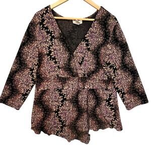Coldwater Creek Y2K Boho‎ Floral Wrap Surplice V-Neck Stretch Blouse Top Large